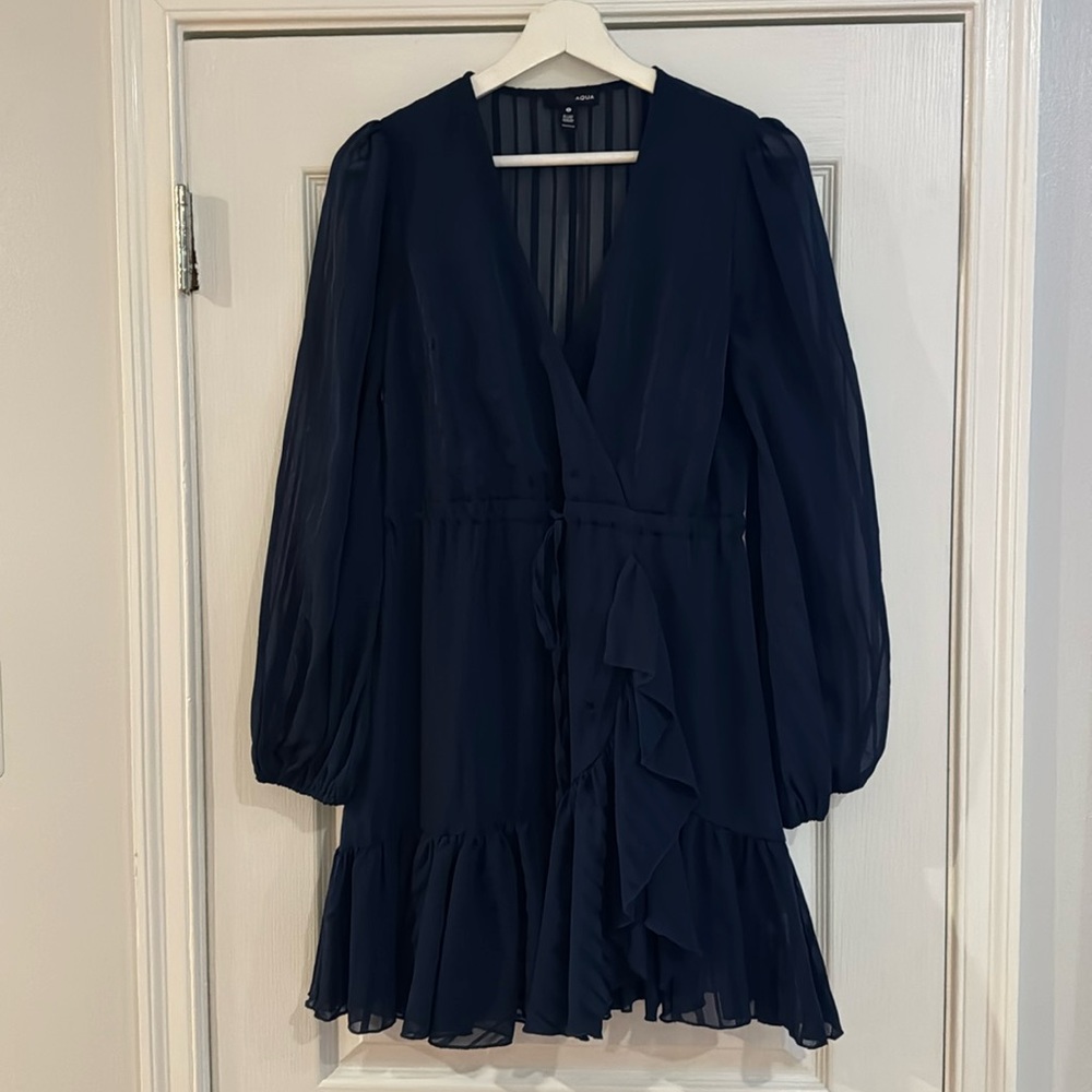 Aqua Long Sleeved Navy Dress